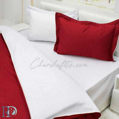 Двуцветен спален комплект от памучен сатен - бордо и сиво