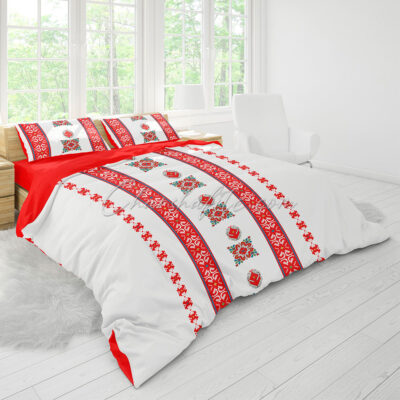 Двоен спален комплект Софийска шевица в червено